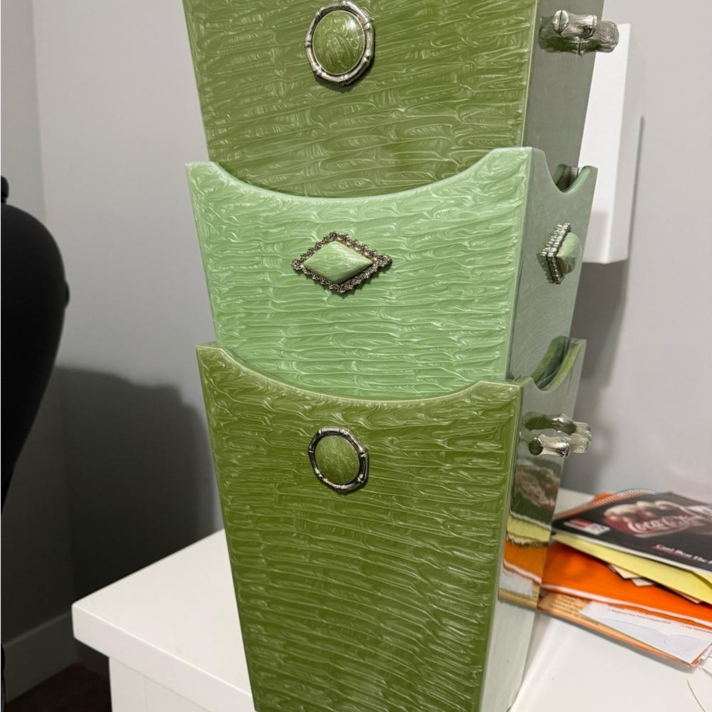 Mike and Ally Wastebaskets 3 white jade $125 for all 3 of them